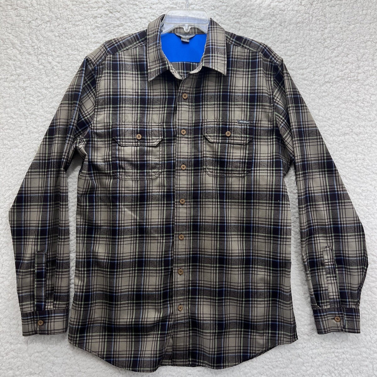 Eddie Bauer Dress Shirt Mens TL Large Tall Brown Plaid Button Up