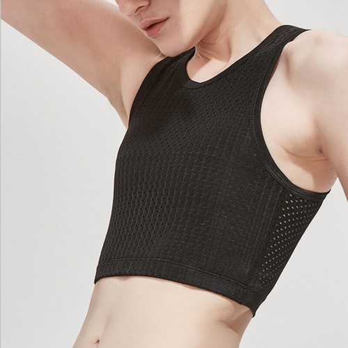 Reggiseno sportivo elasticizzato Tomboy Ftm canotta canotta donna rete petto fascia seno - Foto 4 di 8