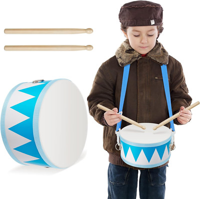 Kids Drum Set 7.87 in Wooden Toy Drum with Adjustable Strap 2 Drumsticks Educati