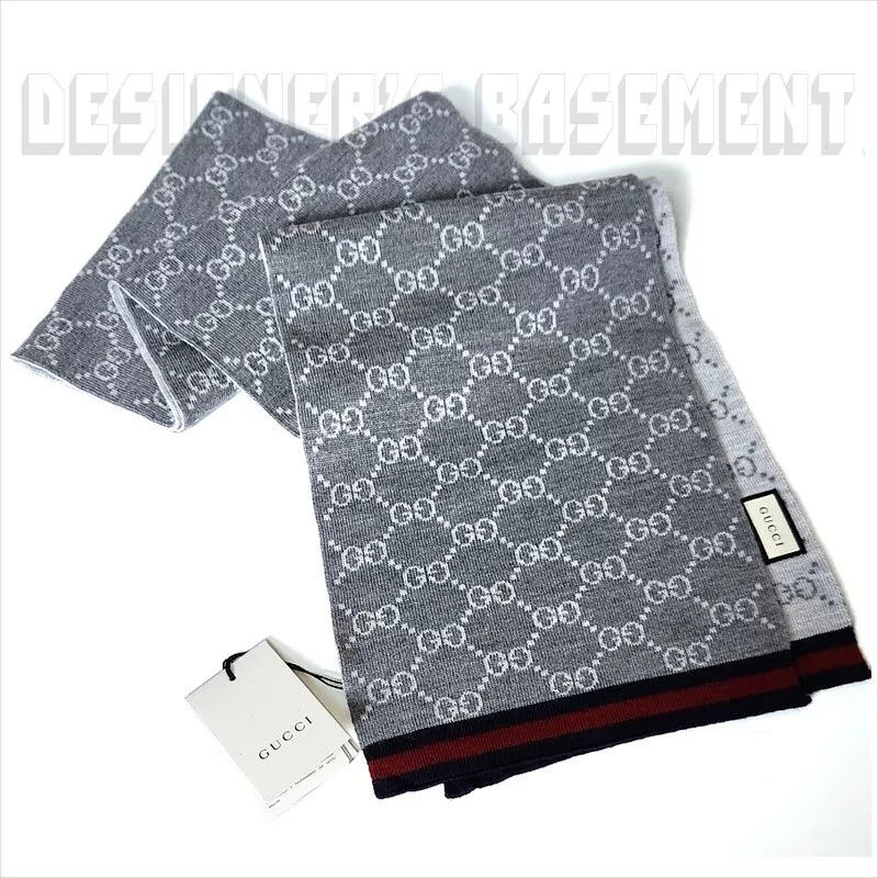 Foulard laine GUCCI gris et blanc SOLANGE Original GG rouge et bleu WEB neuf avec étiquette authentique !