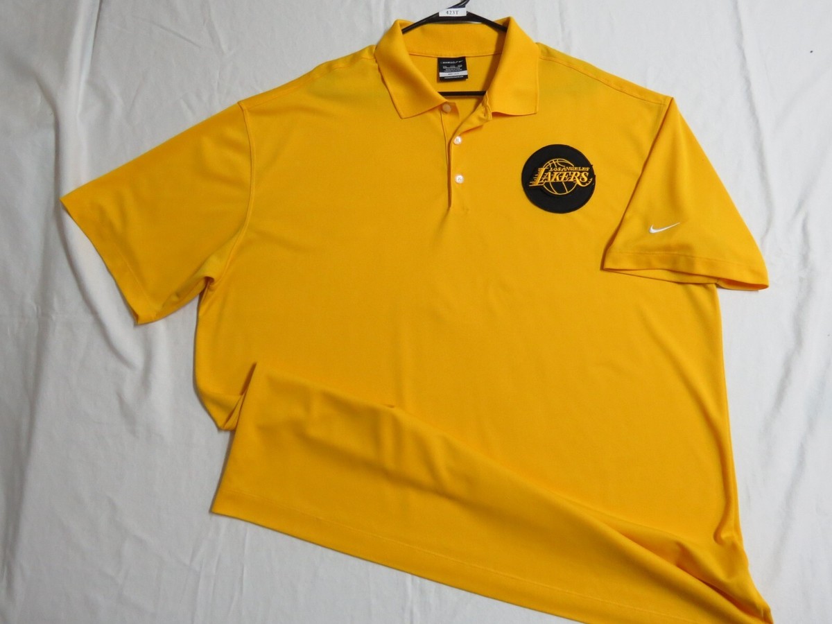 Sz L Yellow LAKERS Nike Dri-Fit Men's db #280 Polo Shirt