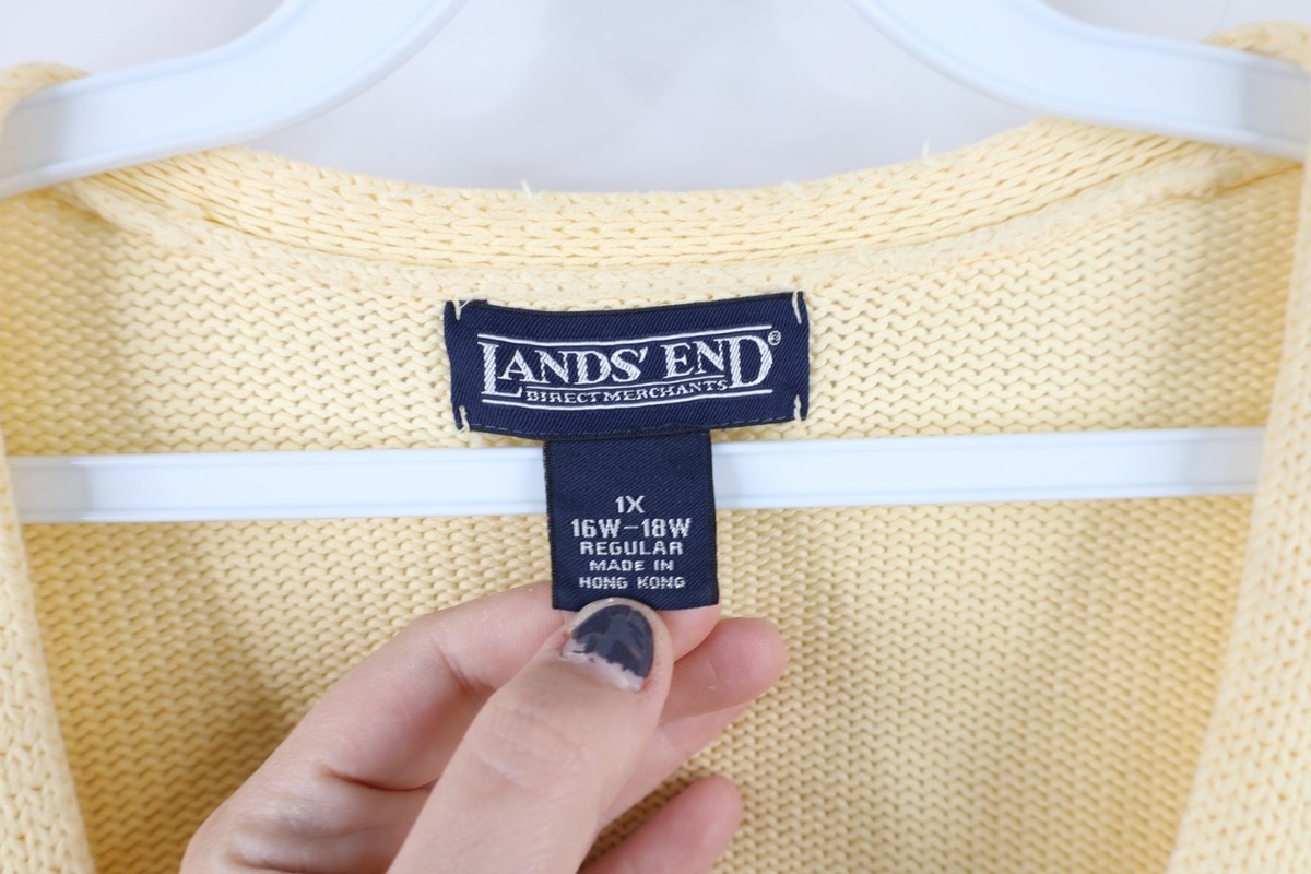 Vintage 90s Lands End Womens 1X Distressed Blank Cotton Knit