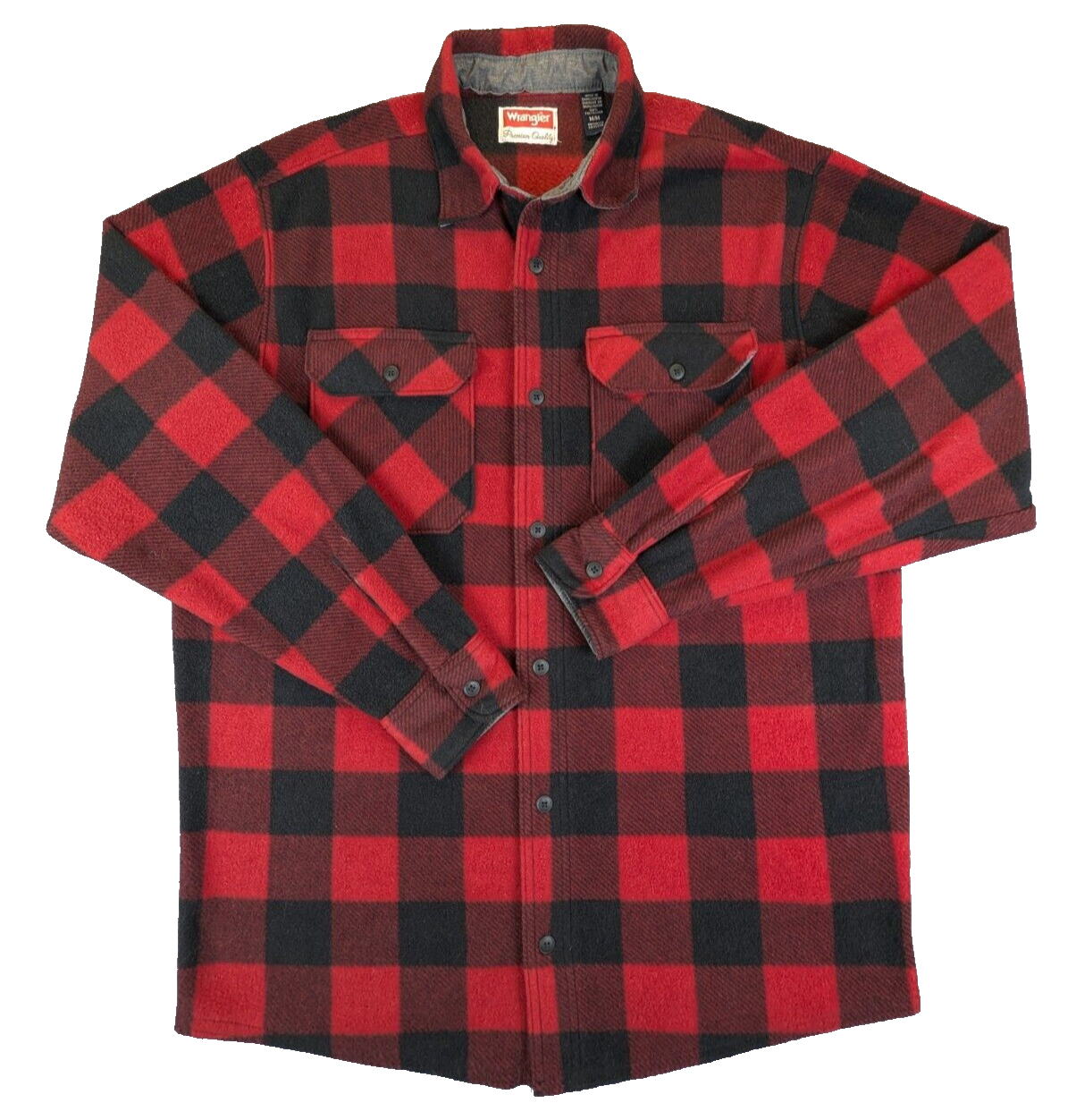 Wrangler Fleece Shirt Medium Men's Red Black Buffalo Plaid Button Down Pockets