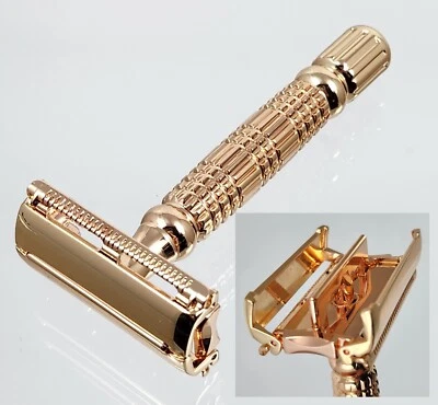 Butterfly Rasierhobel Nassrasierer Retro Vintage Tras Rasur Barber Metall Gold