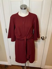 Tahari Arthur S. Levine Dark Red 3/4 Sleeve Shift Dress W/ Tie, Size 6