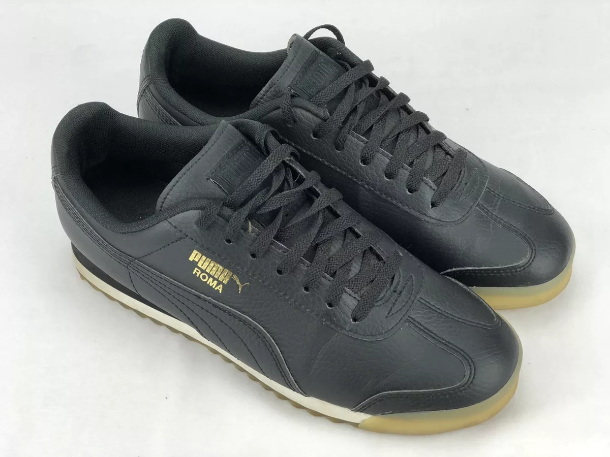 Puma Roma Womens Sneakers Size 6c Black Gold White Gum Sole