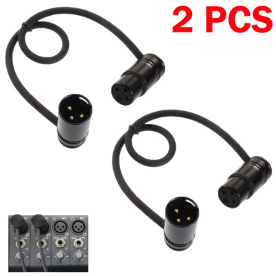 2X Low-Profile Right-Angle 3-Pin XLR Male to Female Adjustable-Angle Cable 30CM