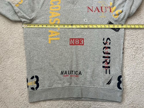 NWT Nautica Sweatshirt 100% Cotton Men's Gray Long Sleeve Logo Crew Neck Sz L - Picture 6 of 7