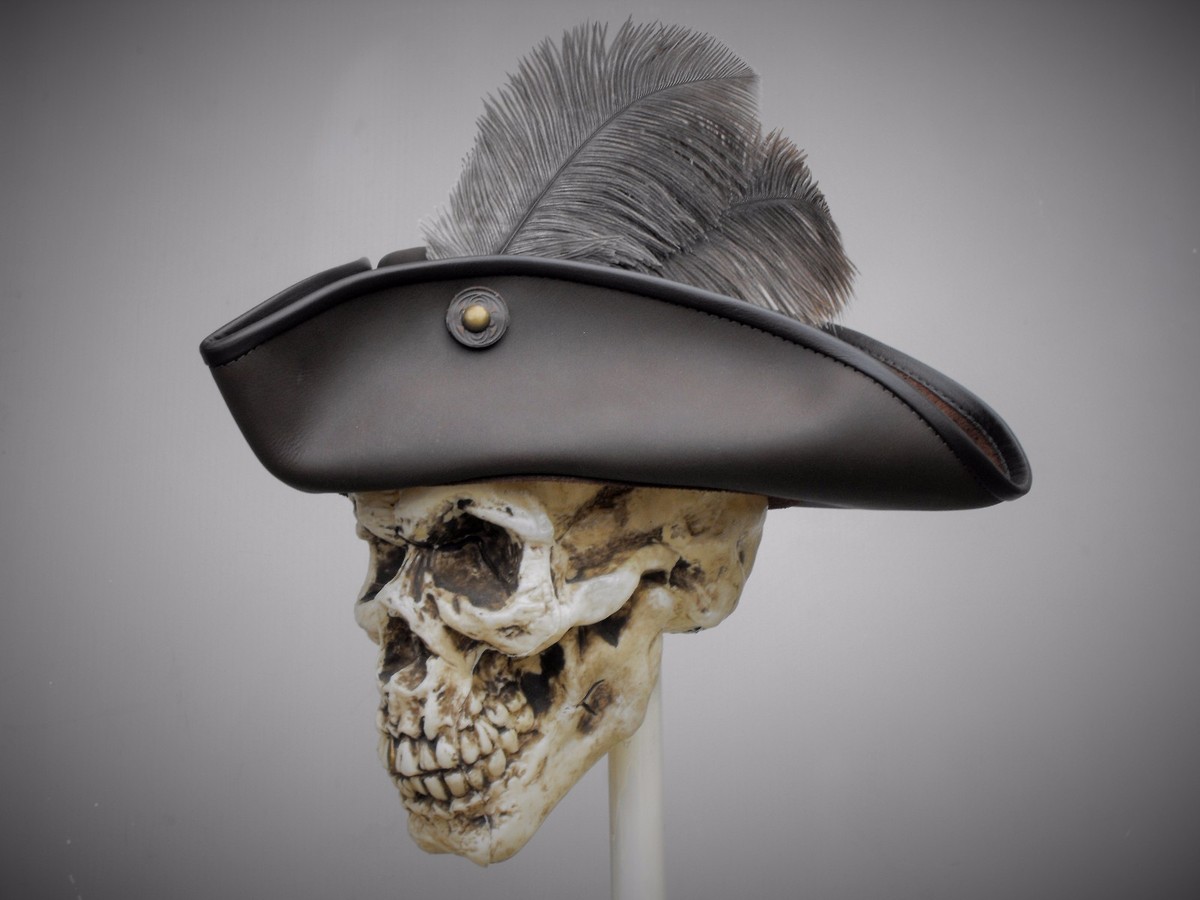 tricorn brownleather hat pirate feather costume cosplay