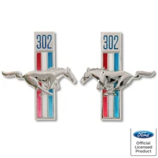 1968 Mustang Fender Emblem "302" w/Running Horse Left & Right Side 2pcs New