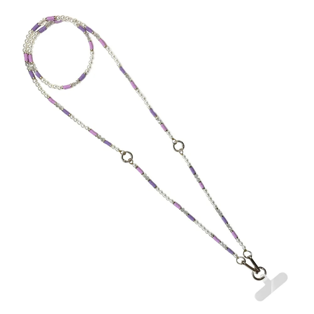Save the Girls Pearl Lavender Gold Beaded Clip-On Cell Phone Strap
