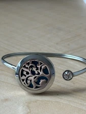 Tree Of Life Cuff Bracelet/ Silver Tone/ Fits Wrist Size 7/ Clear Rhinestone