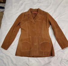 Jennyfer J Women's Large Genuine Leather Button Front Brown Jacket Coat