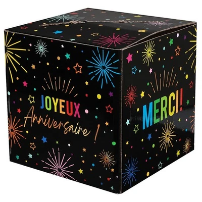 URNE CARTON ANNIVERSAIRE FESTIF MULTI 20CM NOIR - Photo 1/2