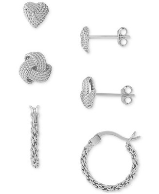 R.H.  Macy & Co. 3-Pc Sterling Silver Loveknot Stud & Twisted Hoop Earrings Set