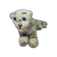 Vtg R Dakin Small 8" White Tiger Plush Blue Eyes Laying Down 1974