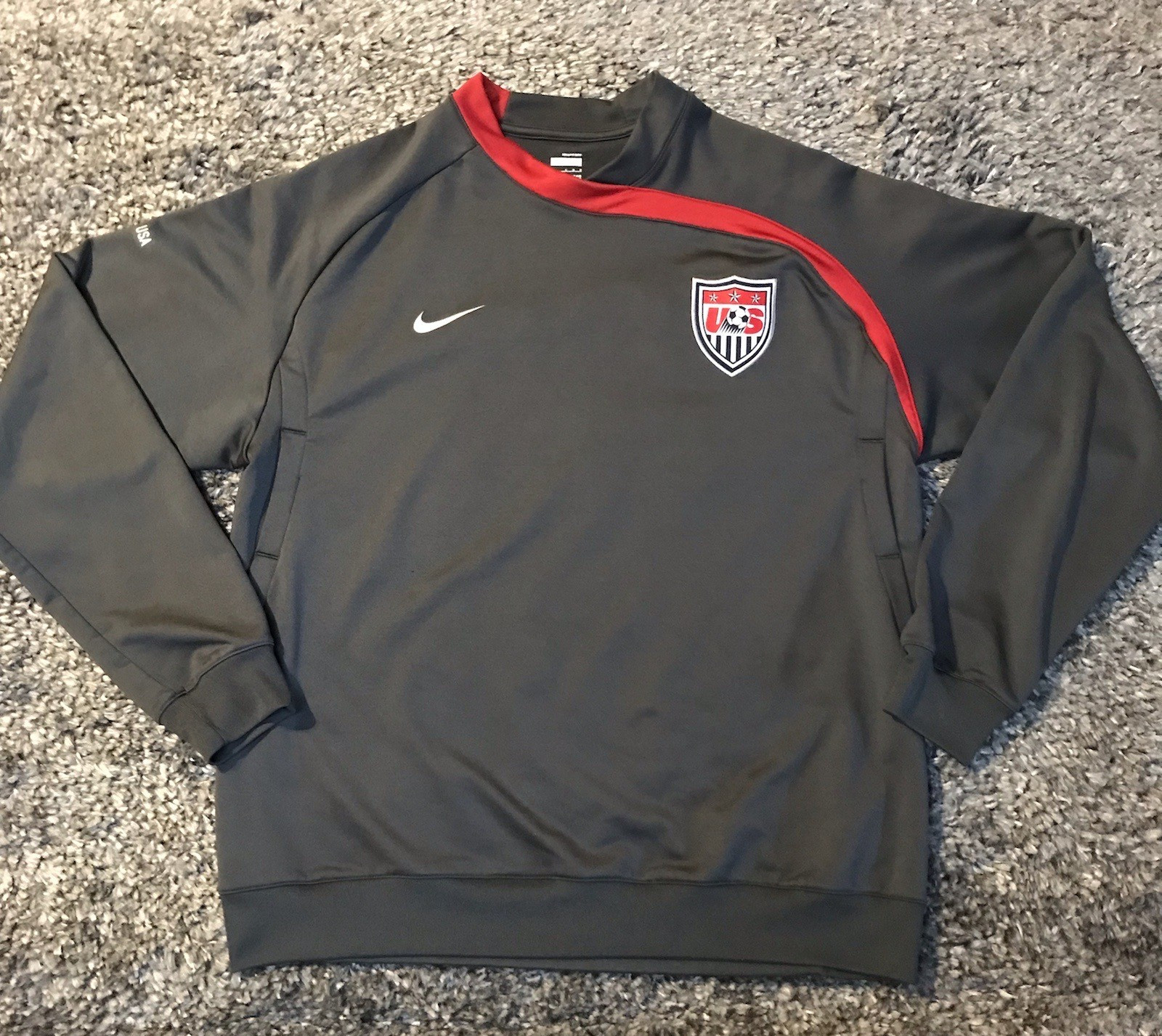 Nike USA Soccer Pullover Mens LG Gray Long Sleeve Training Sweatshirt USMNT 2008