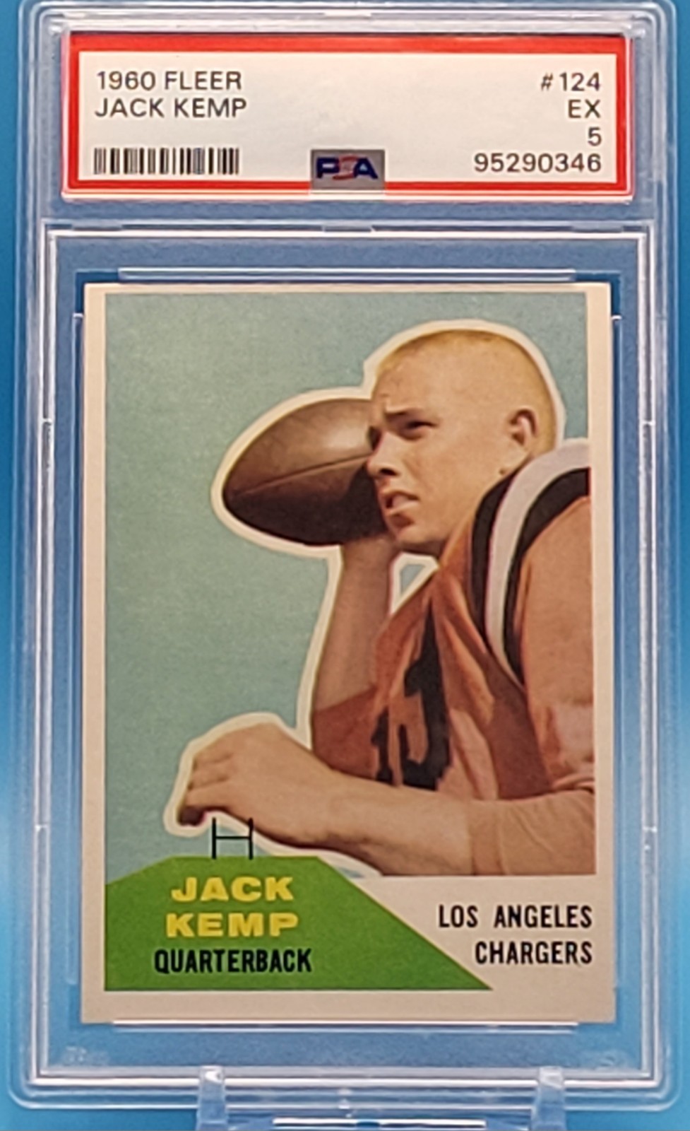 🔥1960 Fleer Football 🏈#124 JACK KEMP Rookie🌟 RC PSA 5 EX 🏉AFL MVP CHARGERS🏉