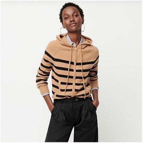 J. Crew Zip-Up Stripe Hoodie Sweater in Supersoft Yarn Brown and Black Size M