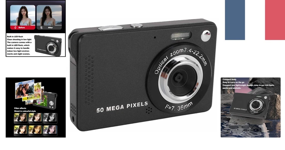 Appareil Photo Compact Haute Définition 1080P avec Fonction Minuterie - Noir - Photo 2/4