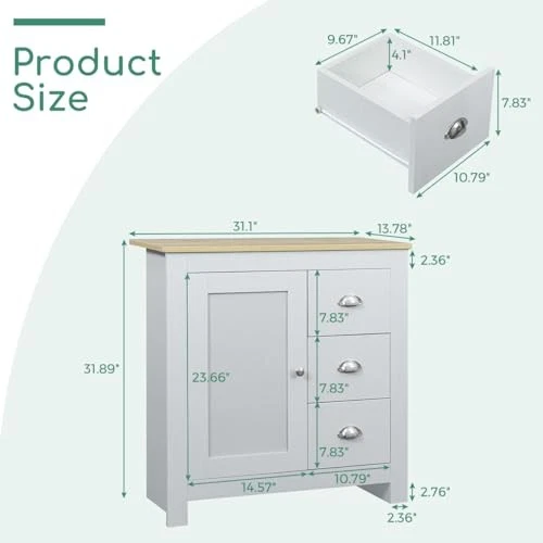 Gabinete buffet de almacenamiento Air Down con estante y 3 cajones W33136473 - gris ceniza Foto 3 de 4