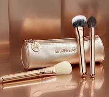 Sigma Beauty Bloom + Glow 3 Brush Set with Rose Gold Beauty Pouch - New