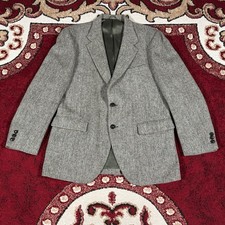 Vintage Harris Tweed Wool Tea Green Herringbone Hunting Jacket Blazer Size 44R