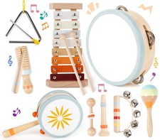 Wooden Musical Instruments Set, 9PCS Montessori Toys, Baby Toys with Xylophon...