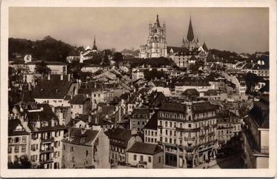 Lausanne Switzerland Suisse City View Cathedral RPPC Real Photo Postcard