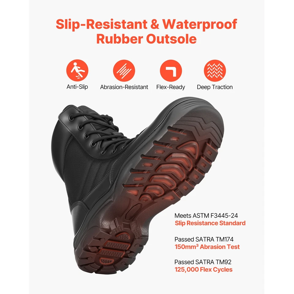 Bottes Militaires Homme Tactiques à Fermeture Éclair Pointure EU 44 Noir - Photo 4/4