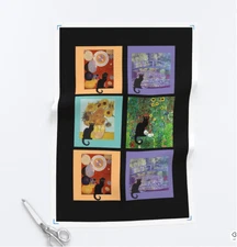 Le Chat Noir Linen Cotton Canvas Fabric: Art Quilts, Tea Towel Length