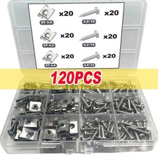 120pcs Nuts Kit Speed Fasteners U Clips Spire Auto Captive Nut Clip