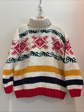 GAP Vintage 80s Sweater Fair Isle Turtleneck Chunky 100 Cotton Medium