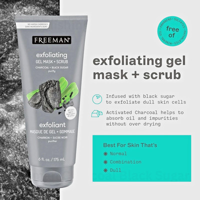 Freeman Charcoal Black Sugar Polishing Mask Scrub 175ml Vegan Detox New
