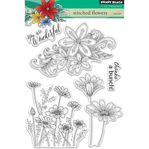Penny Black Clear Stamps - Stitched Flowers 30-418