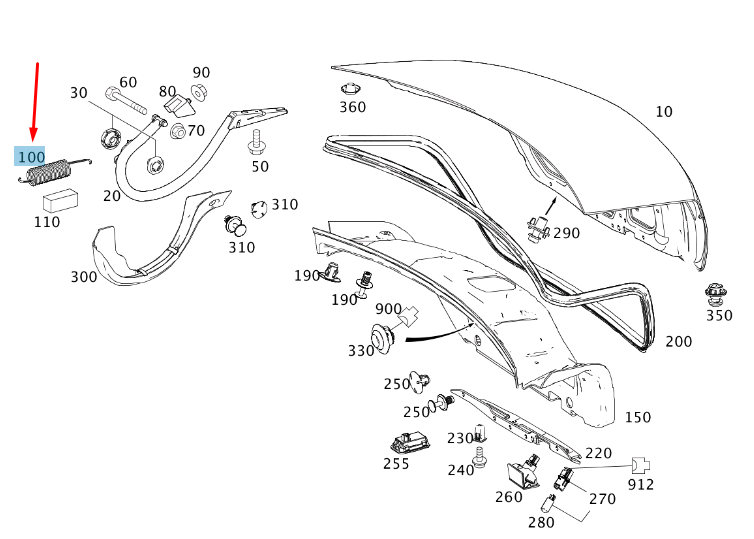 Mercedes C W204 Trunk Lid Extension Spring A2047570129 Genuine OEM