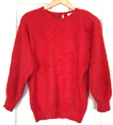 Vtg Contessa sz M sweater Angora blend, Red SOFT Fuzzy Retro 80s Shoulder Pads
