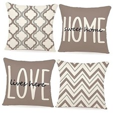 Farmhouse Pillow Covers 18x18 Set of 4 Throw Pillow Covers Rustic Linen