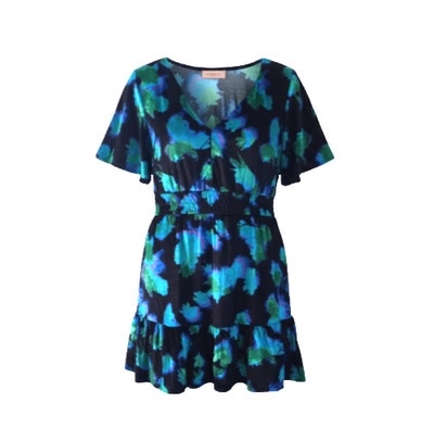French Connection Women's Blue Black Velvet Dress Size XL V Neck Zip Pockets NWT