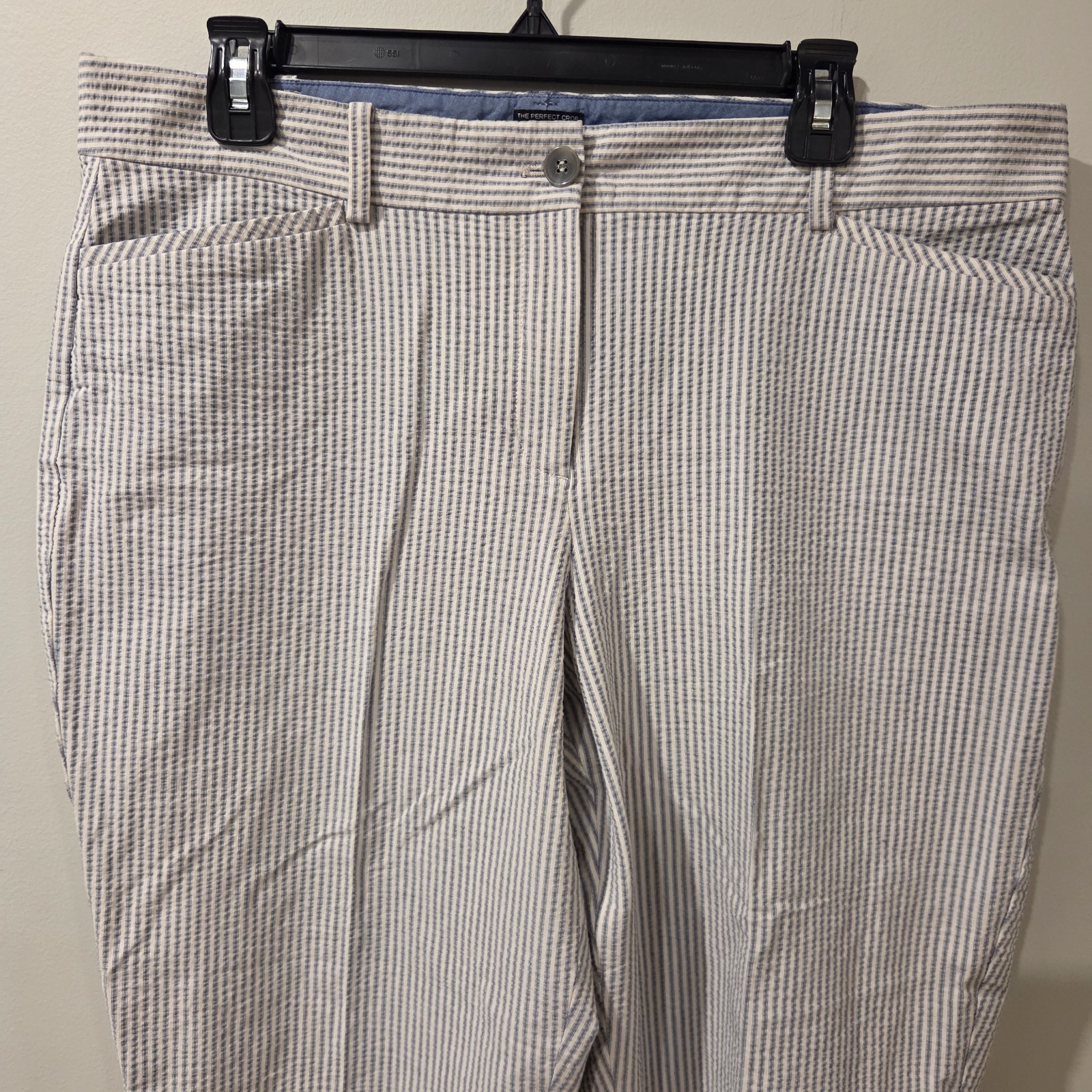 Talbots Perfect Crop Curvy Fit Women Sz 14 Striped Seersucker Pants Preppy Beach