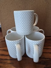 Set Of 5 Phaltzgraff WINSTON- White Embossed Chevron Woven Porcelain Coffee Cups
