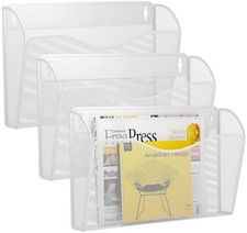 3 PCS Single Pocket Wall File Holder Mesh Hanging Folder Mail Organizer White