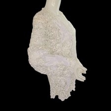 Vintage Lace Scalloped Bolero Jacket Size 10 Ivory Long Sleeve Hook Eye