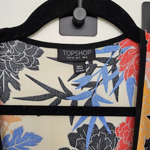 Topshop Knopfleiste Wickelkleid weiß Blumen Langarm Midi V-Ausschnitt Größe 2 USA - Bild 7 von 14