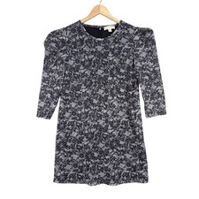 Michael Kors Dress Womens XL Silver Black Metallic Floral Lace Puff Sleeve Shift