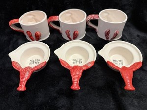 3 - Vintage 50s MCM Ceramic Lobster Melted Butter Warmer 2-Pc Sets 1950