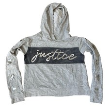 Justice Active Cropped Hoodie Girl's 12 Gray Pullover Long Sleeve Velvet Silver