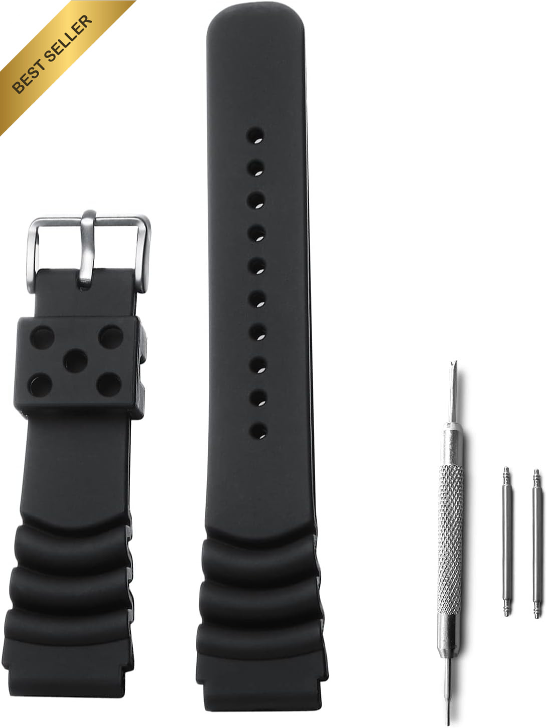 Rubber Watch Band for Dive Watches Waterproof Replacement Watch Strap for Men Bl