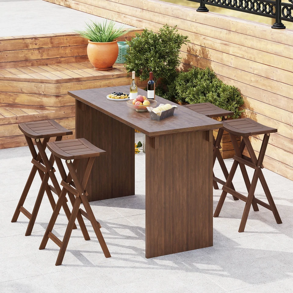 Bar Stools 4PCS 30" Folding Bar Height Stools w/ Saddle Seat & Footrest - Image 4 of 4