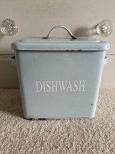 Vintage Enamel Dishwash Storage Tin Dishwasher Kitchenalia Light Blue